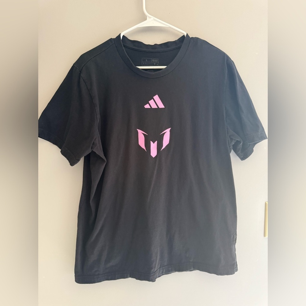 Adidas Lionel Messi Inter Miami Black Graphic T Shirt SZ LG Player Number 10